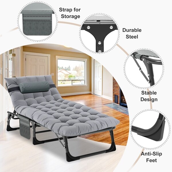DoCred Folding Chaise Lounge Chair,Camping Cot with Removable pad