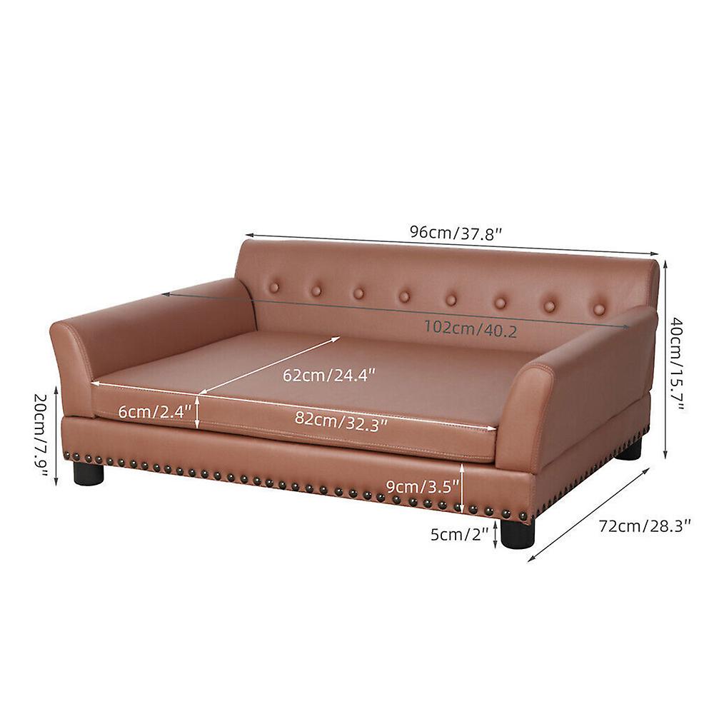 Bingopaw Luxury Leather Pet Sofa Dog Cat Chaise Lounge With Waterproof Removable Cushion