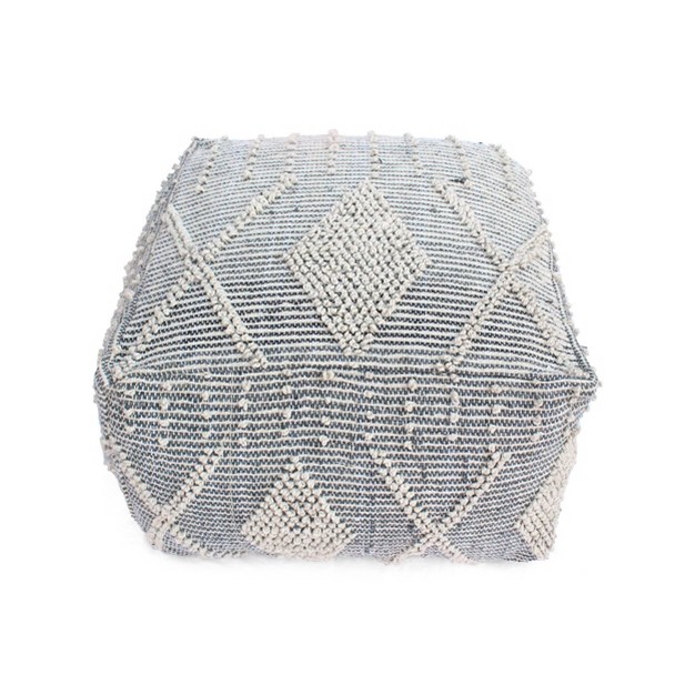 Brinket Large Contemporary Faux Yarn Pouf Ottoman Ivory gray Christopher Knight Home