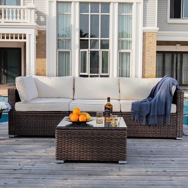 COSIEST 4Piece Outdoor Furniture Set Brown Wicker Sectional Sofa
