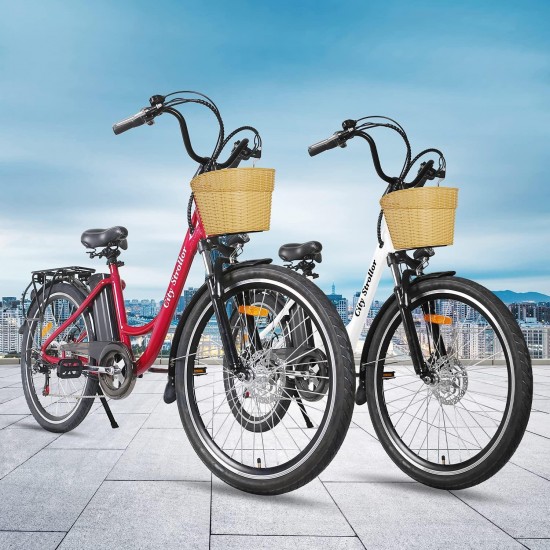 Electric Bike 350W Ebike 26” Electric Bicycle, 20MPH Adults Electric City Bike with Removable 36v12ah Battery, Professional 6 Speed Gears