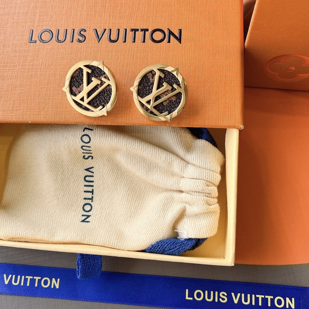 Louis Vuitton Compass Monogram Earrings Gold