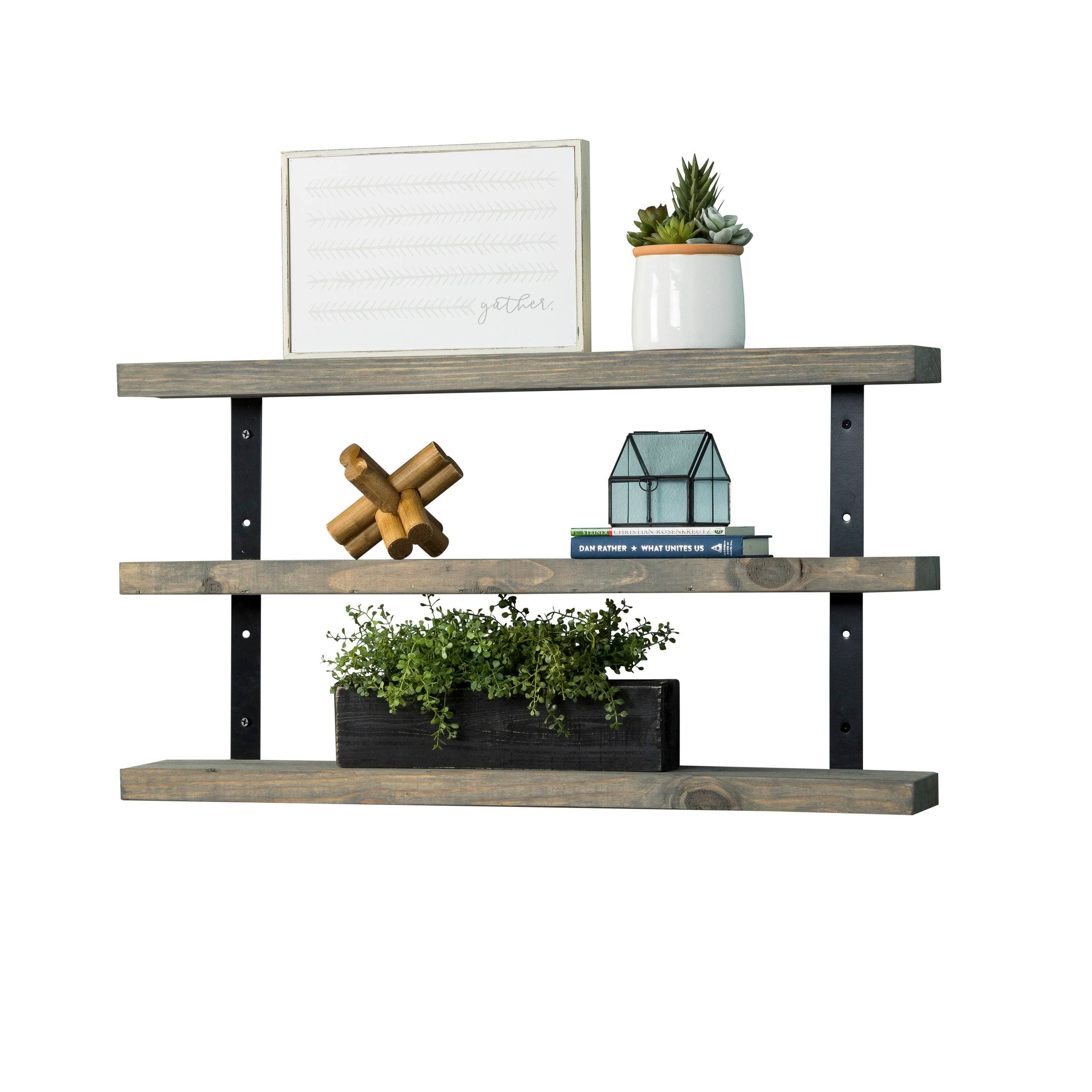 Del Hutson Designs Dark Walnut 36Inch Industrial 3-Tier Floating Shelf, Brown