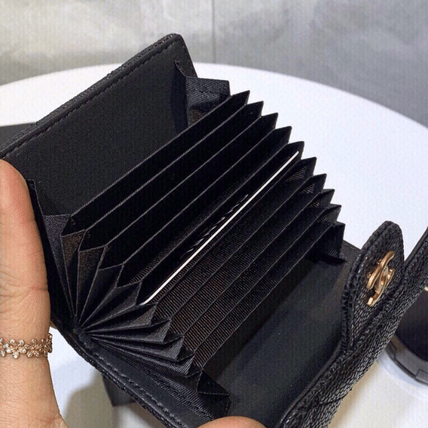 Chanel Classic Tri-Fold Wallet Black Caviar Gold Hardware 4.3 Inches