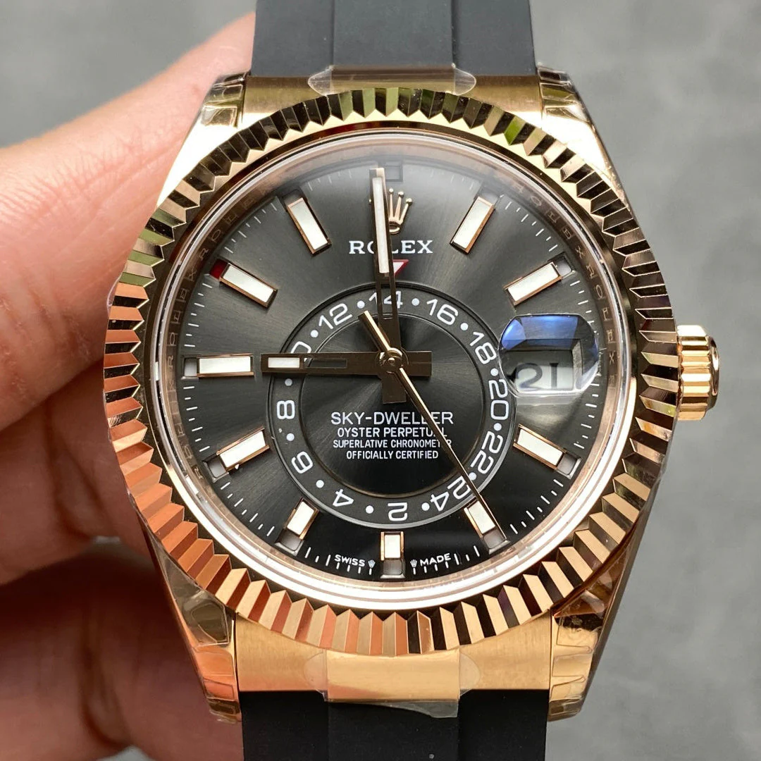 Rolex Sky-Dweller 42mm Rose Gold Case Grey Dial Rubber Strap