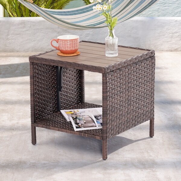 LIVOOSUN Patio HIPS Side Table,Square Coffee Table,Rattan End Table