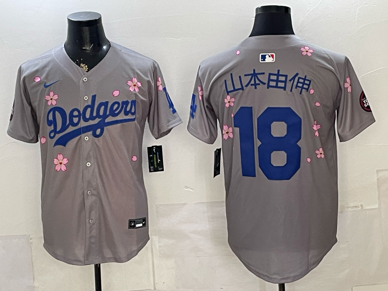 Men's Los Angeles Dodgers Yoshinobu Yamamoto #18 Gray Alternate Replica Player Jersey