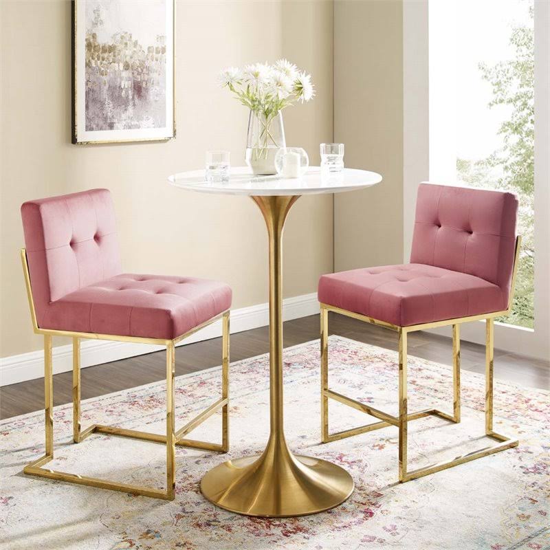 Hawthorne Collections 24.5x22 Velvet Counter Stool in Gold and Rose (Set of 2)