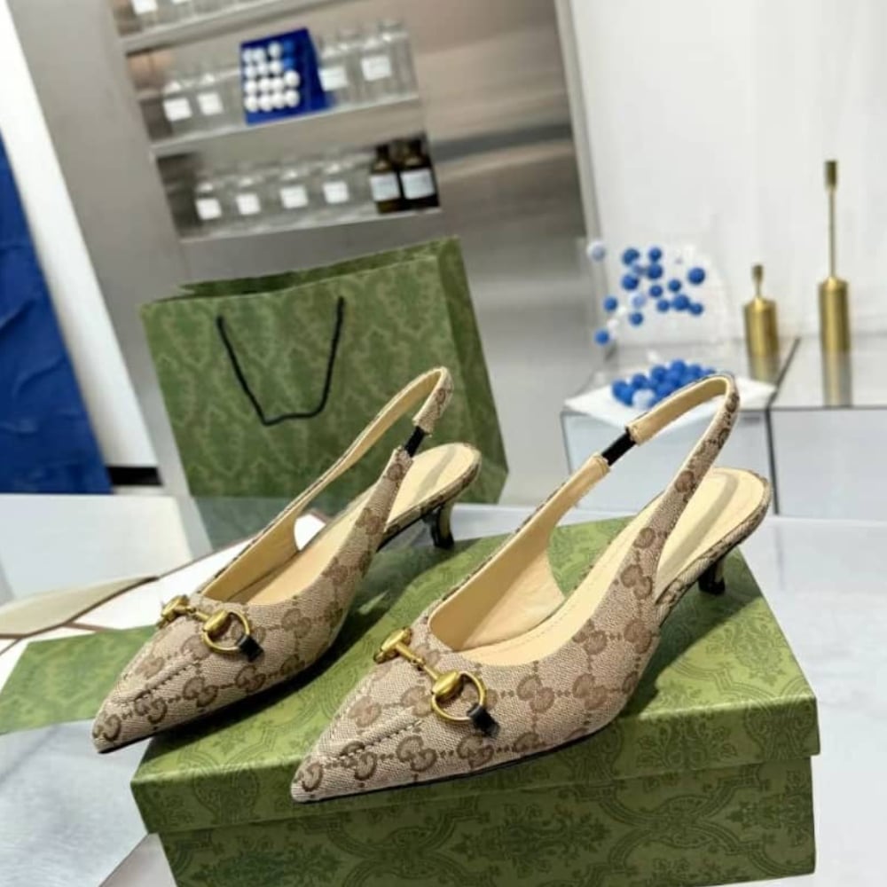 Gucci Women’S Gg Canvas Slingback Pump Beige And Ebony Original Gg Canvas 782627 2Hk80 9763