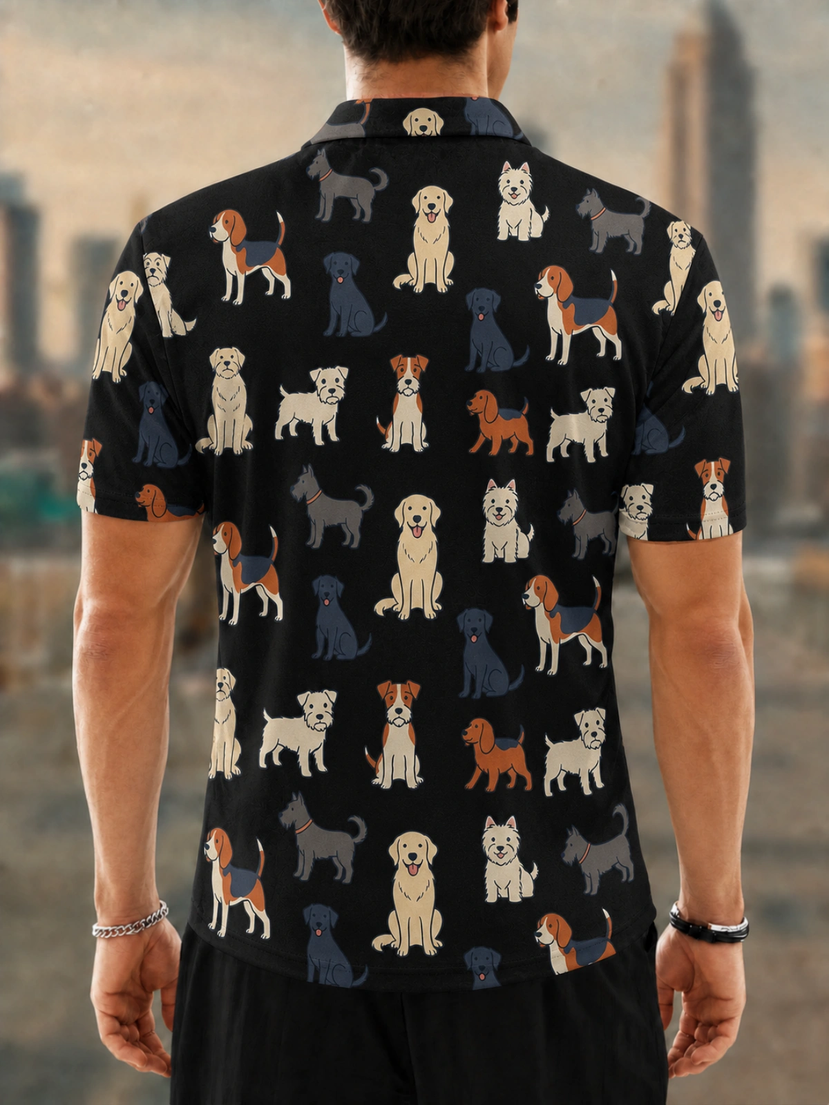 Moisture Wicking Golf Polo 3D Multi Breed Dog All Over Print Button Short Sleeve Golf Polo Shirt
