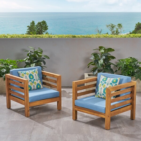Oana Acacia Wood Club Chairs with Cushions (Set of 2) by Christopher Knight Home