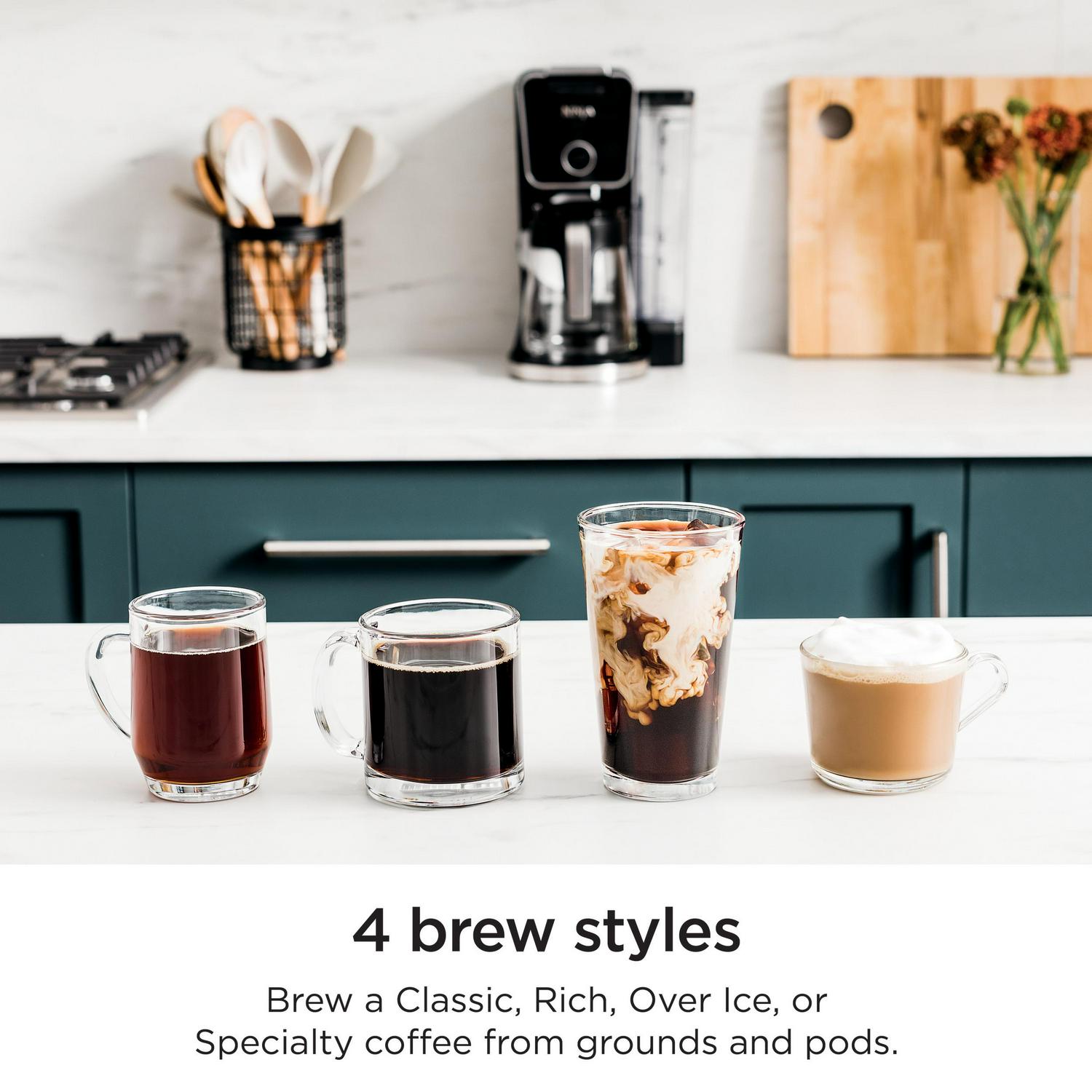 NinjaA DualBrew Specialty Coffee System, Single-Serve, K-Cup Pod Compatible, 12-Cup Drip Coffee Maker, Glass Carafe, CFP300