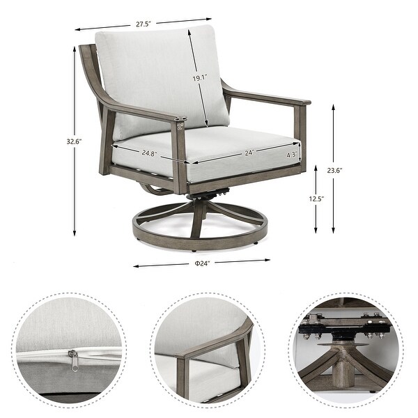 4Person Aluminum Patio Conversation Set with Swivel Chairs,Coffee Table and Cushions