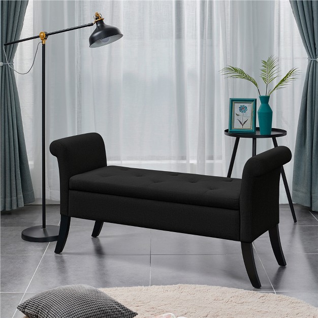Yaheetech Modern Fabric Tufted Storage Ottoman Bench With Rolled Arms
