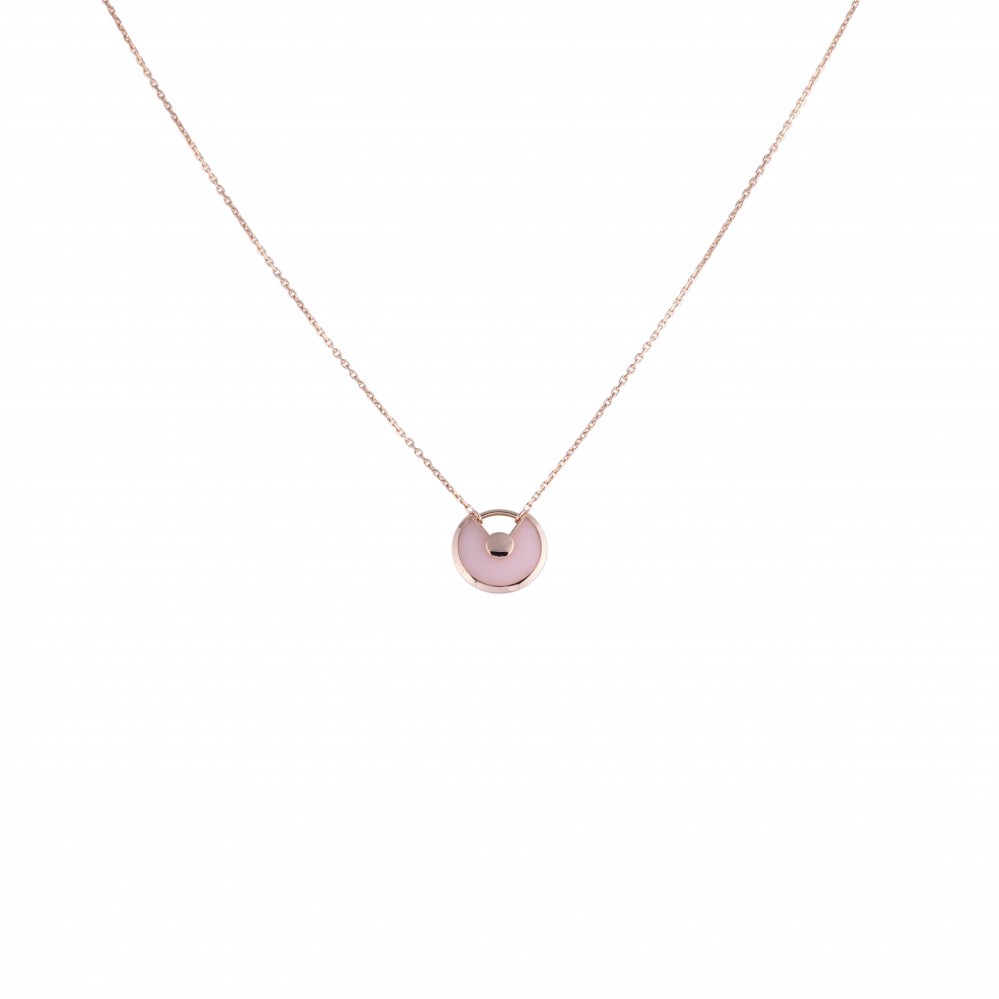 Cartier Amulet Diamond 1P Pink Opal Necklace 18K Rose Gold B7224519