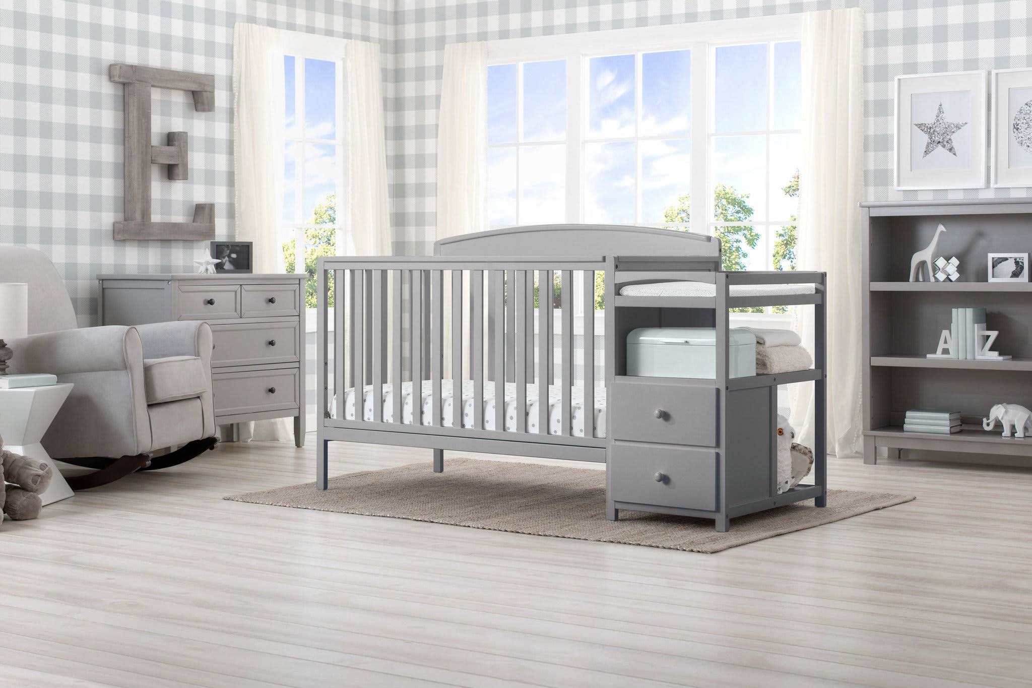 Delta Children Royal 4-in-1 Convertible Baby Crib and Changer, Grey