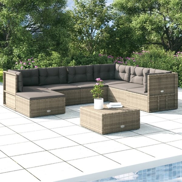 vidaXL 6 Piece Patio Lounge Set with Cushions Gray Poly Rattan