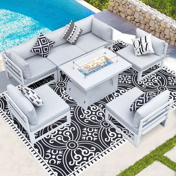 Nicesoul 7 Pcs Patio Furniture Set with Firepit Table Outdoor Sectional Sofa