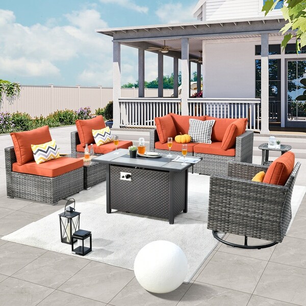 HOOOWOOO 8piece Rattan Wicker Patio Furniture Set with Fire Pit