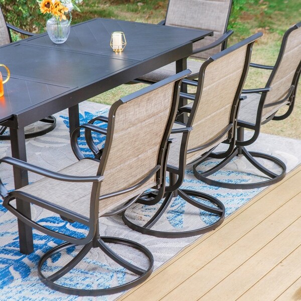MAISON ARTS 7/9 Patio Dining Set,6/8 Sling Patio Swivel Dining Chairs and 1 Expandable Metal Dining Table