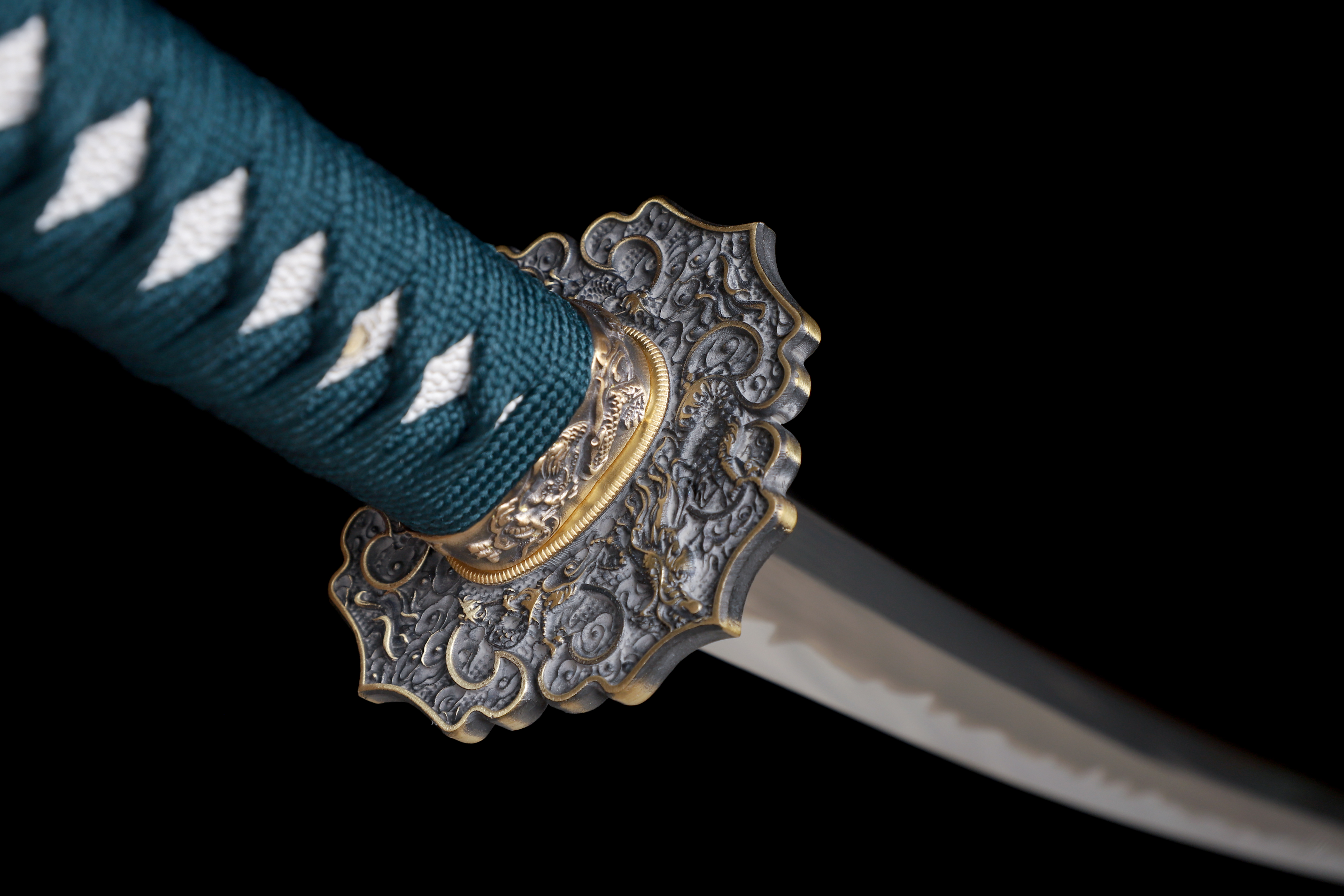 Handmade Katana 9260 Spring Steel Blue Edge Dragon Tsuba Full Tang