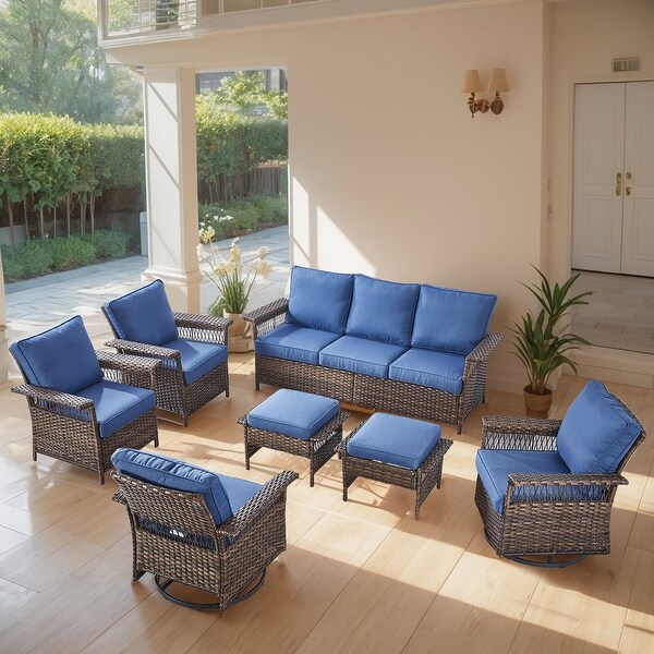 7PCS 3Seat Sofa,2 Swivel Chairs,2 Armchairs,2 Ottomans