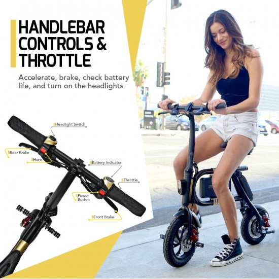 SwagCycle E-Bike Folding Electric Bicycle with 15 Mile Range, Collapsible Frame, and Handlebar Display (Black)