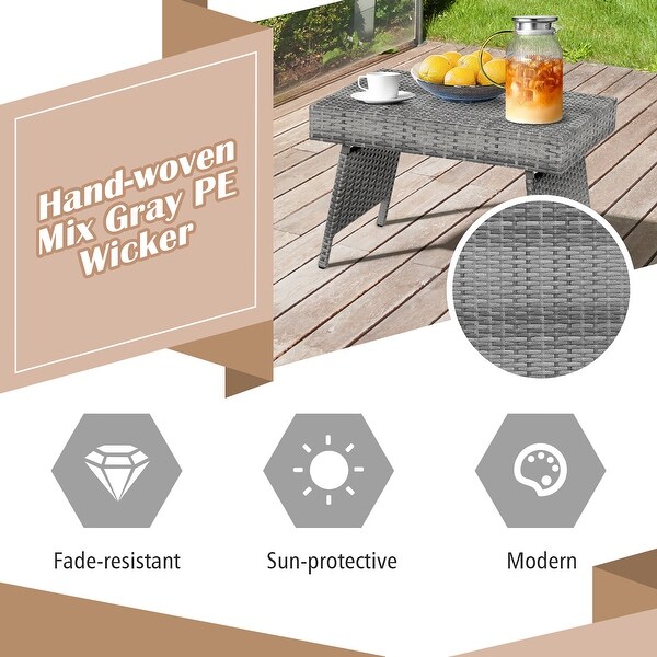 Gymax Folding Rattan Wicker Coffee Side Table Patio Garden Poolside