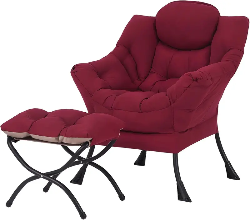 Welnow Modern Lazy Chair with Ottoman – Compact Accent Armchair Featuring Side Pocket and Footrest