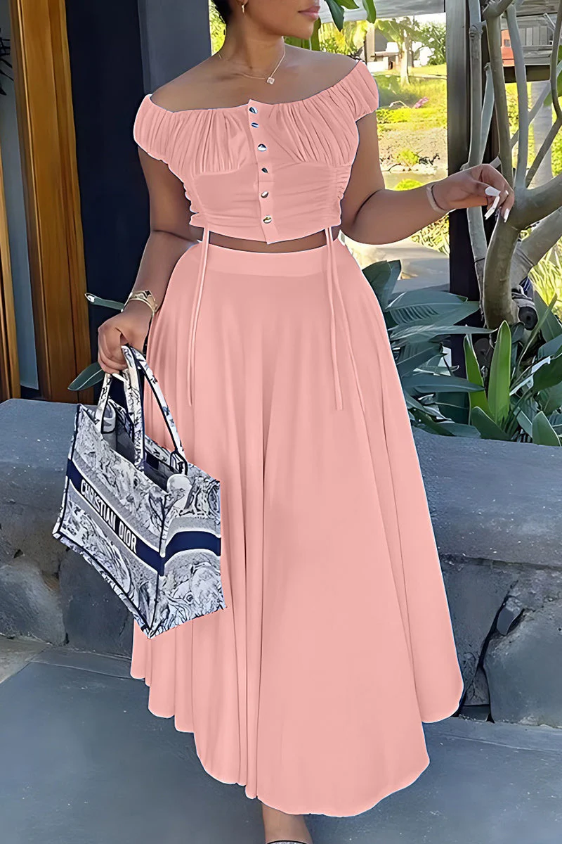 Off Shoulder Drawstring Two Piece SetClistos