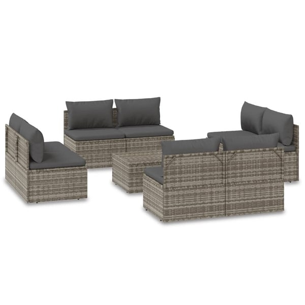 vidaXL 9 Piece Patio Lounge Set with Cushions Gray Poly Rattan