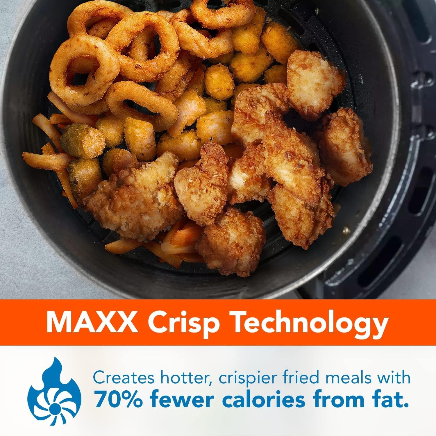 7QT 5-in-1 Extra Hot Air Fryer, 7 Presets, Rapid Air Tech, Nonstick Basket, Black