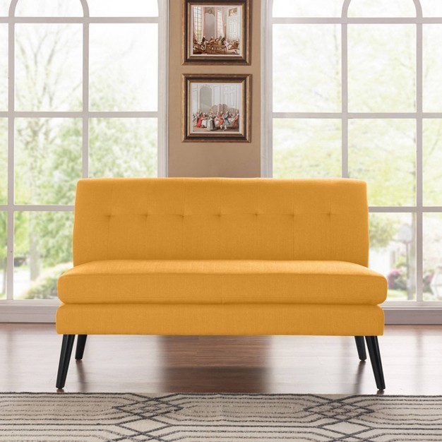 Kenneth Mid century Modern Armless Loveseat Linen Mustard Yellow Handy Living