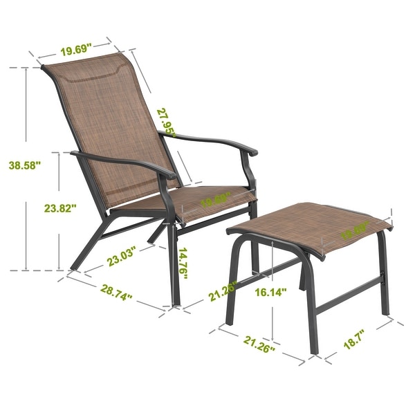 Nuu Garden Patio AllWeather Textilene Lounge Chair with Ottoman,Brown