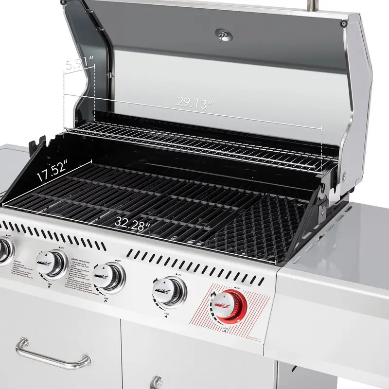 Royal Gourmet GA5404S Premium 5-Burner Gas Grill – Stainless Steel, Rotisserie Kit, Sear & Side Burners, 64,000 BTU Output