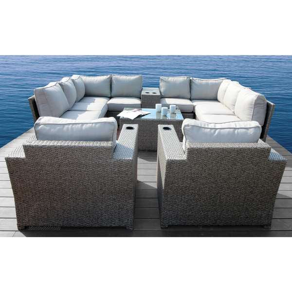 Living Source International Chelsea Grey Wicker and Aluminum 12piece Conversation Sectional Club Set