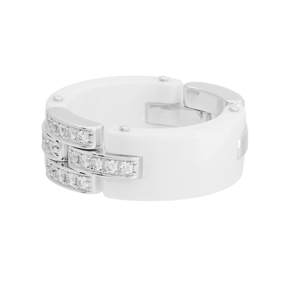 Cartier Mayon Pantale Ring 18K White Gold & Ceramic Diamond B4096400