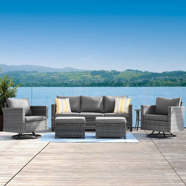 OVIOS 6piece Wicker Sectional Sofa Swivel Rocking Chair Set