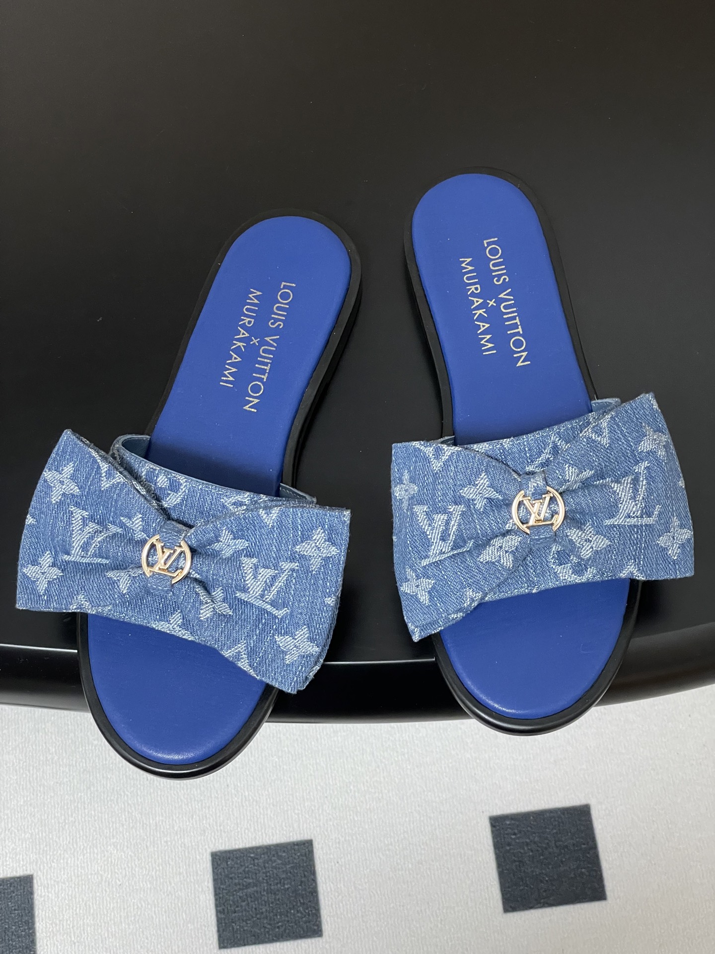 Louis Vuitton x Takashi Murakami Lily Flat Mule Bow Slide Sandals Blue Canvas 1AGVYA