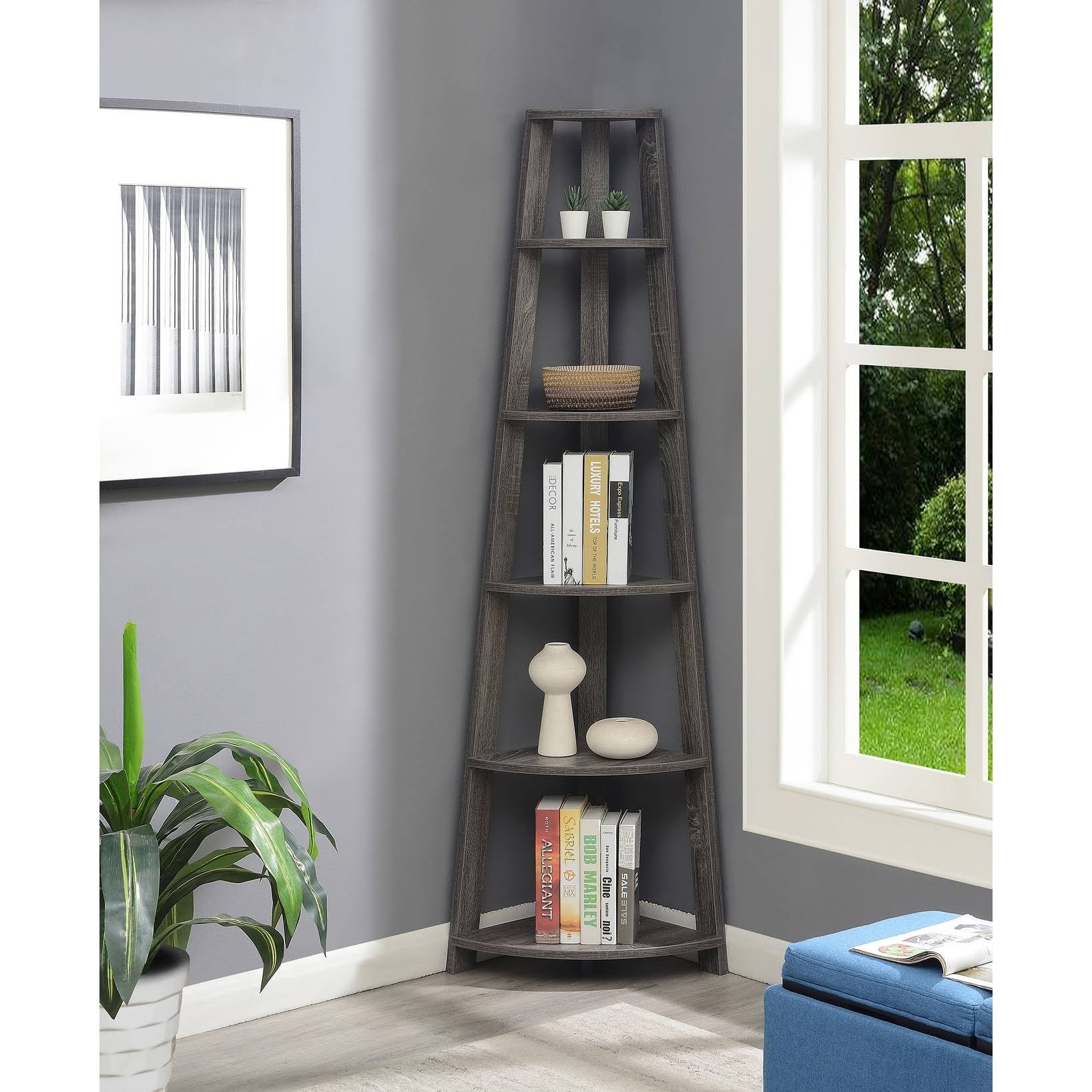 Convenience Concepts Newport 5 Tier Corner Bookcase - Black