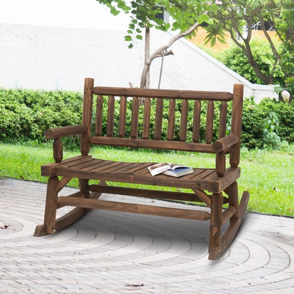 Outsunny 2Person Wooden Rocking Chair Rocker Bench with Relaxing Swinging Motion