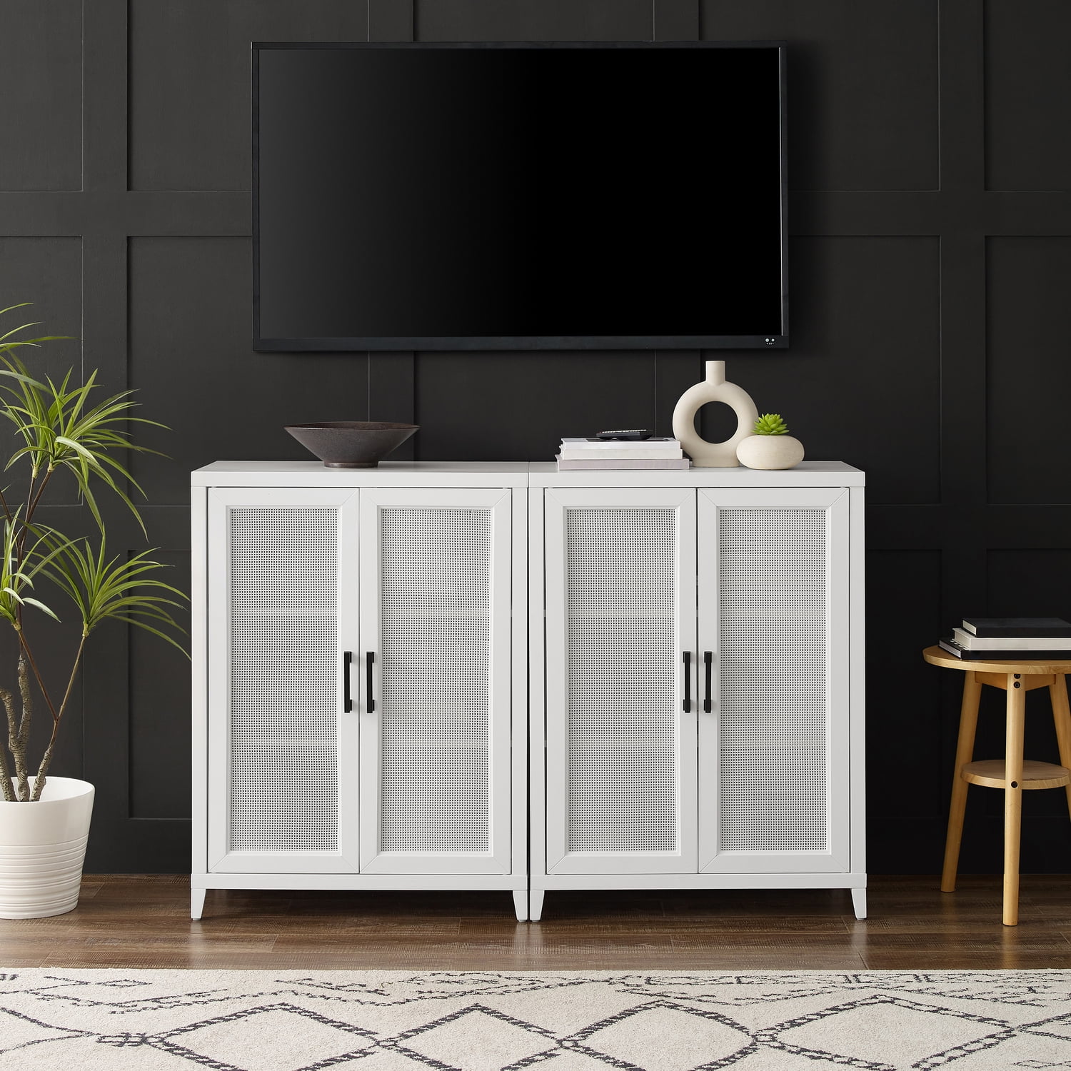 HomeStock Mediterranean Mastery 2Pc Media Storage Cabinet Set White - 2 Storage Pantries