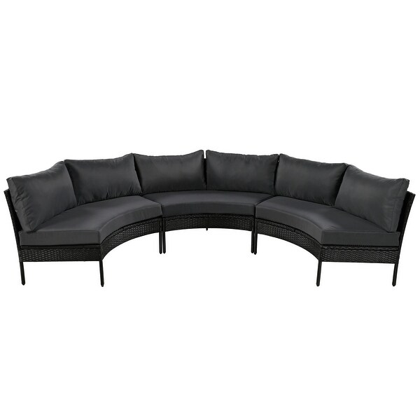 3 Piece Patio Furniture Set,Round Wicker Sectional Sofa with Cushions
