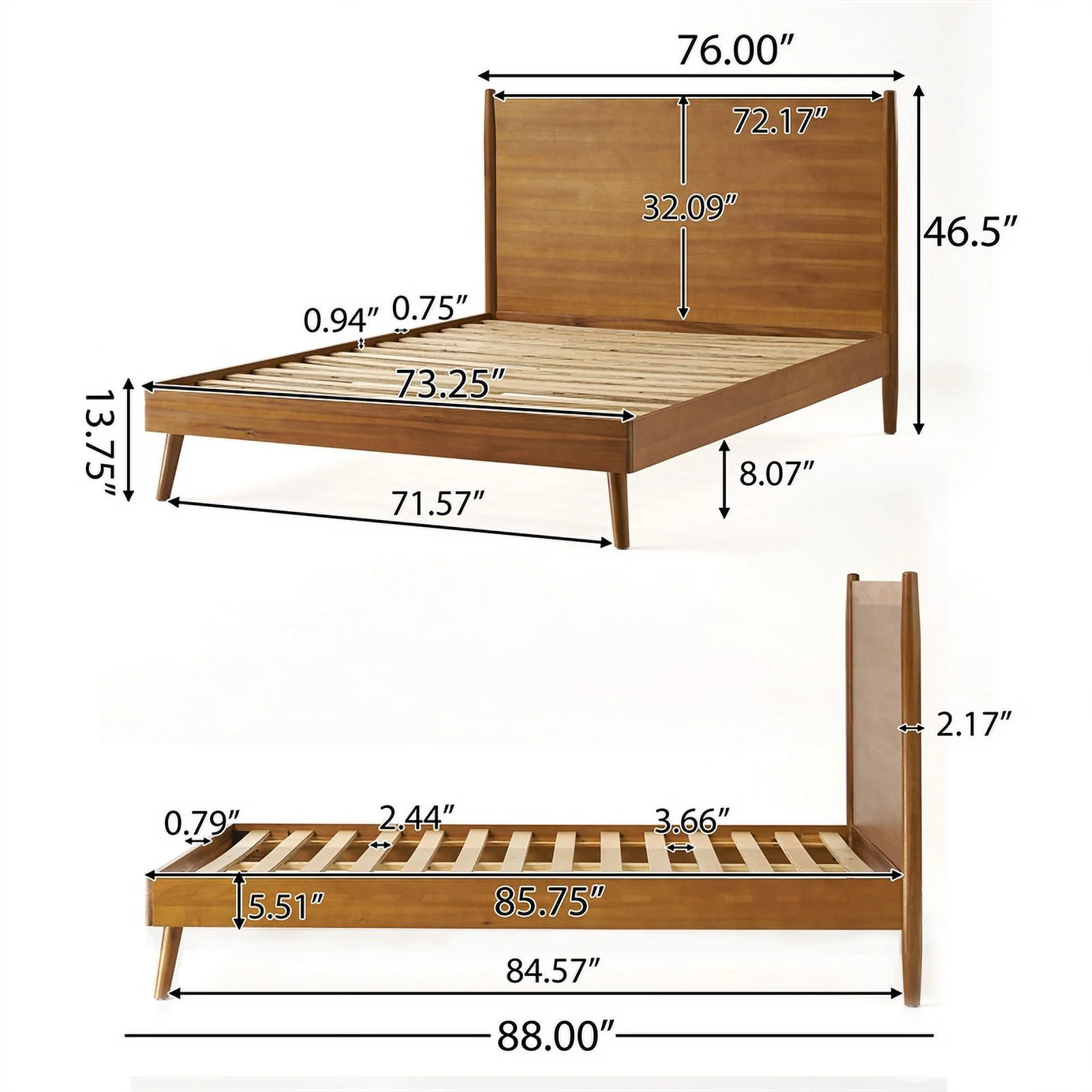 Pemberly Row Mid-Century Cal King Acacia Wood Bed in Brown Finish
