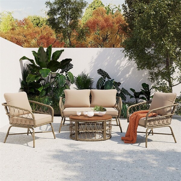 4Piece Outdoor Patio Conversation Sofa Set with Cushion,Coffee Table