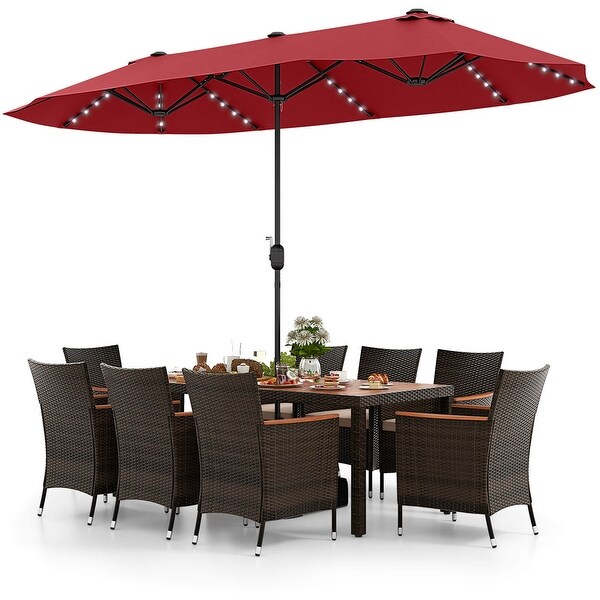 Costway 11 PCS Patio Dining Set with 15ft DoubleSided Patio Umbrella