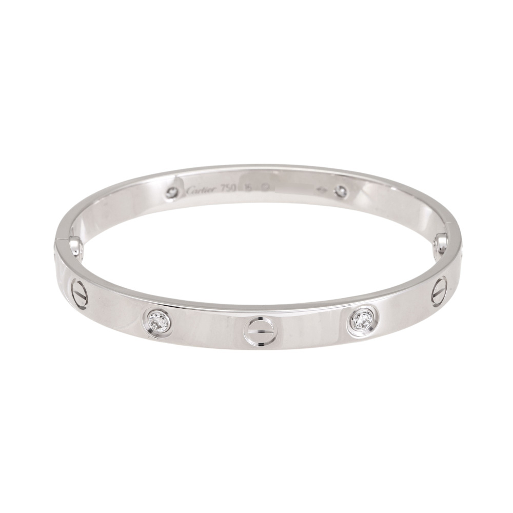 Cartier Love Half Diamond 4P Classic Model Bracelet 18K White Gold B6070100