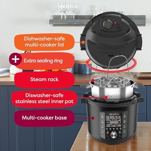 (8 QT) 10-in-1 Pressure Cooker, Slow Cooker, Rice/Grain Cooker, Steamer, Sauté, Sous Vide, Yogurt Maker, Sterilizer, and Warmer, Includes App With Over 800 Recipes, Black