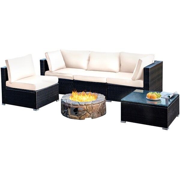 Costway 5PCS Patio Rattan Furniture Set Cushioned Sofa and Chair Coffee