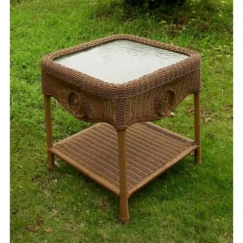 Riviera Resin Wicker Side Table – 18″ All-Weather Patio Accent Table
